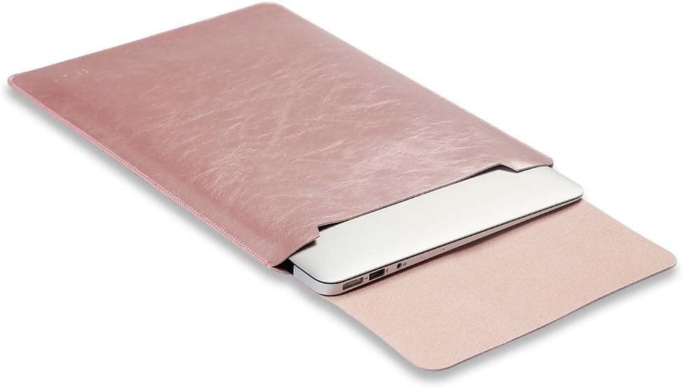 Soyan Leather Laptop Sleeve for New 16-Inch MacBook Pro 2019 and 15-Inch MacBook Pro 2013-2019, Fits Model A2141/A1990/A1707/A1398 (Pink Gold)