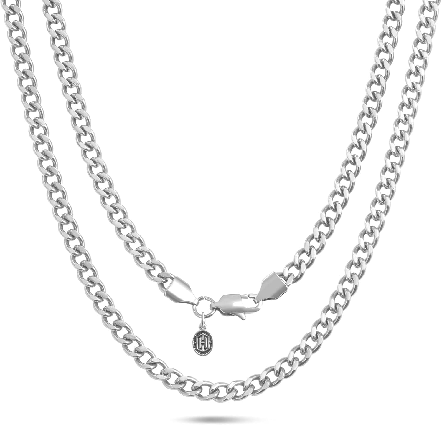 HELLOICE 6mm Cuban Link Diamond Cut Cuban Curb Chain Necklace Stainless Steel Cuban Chain for Women Men—Silver (Silver-20inches)
