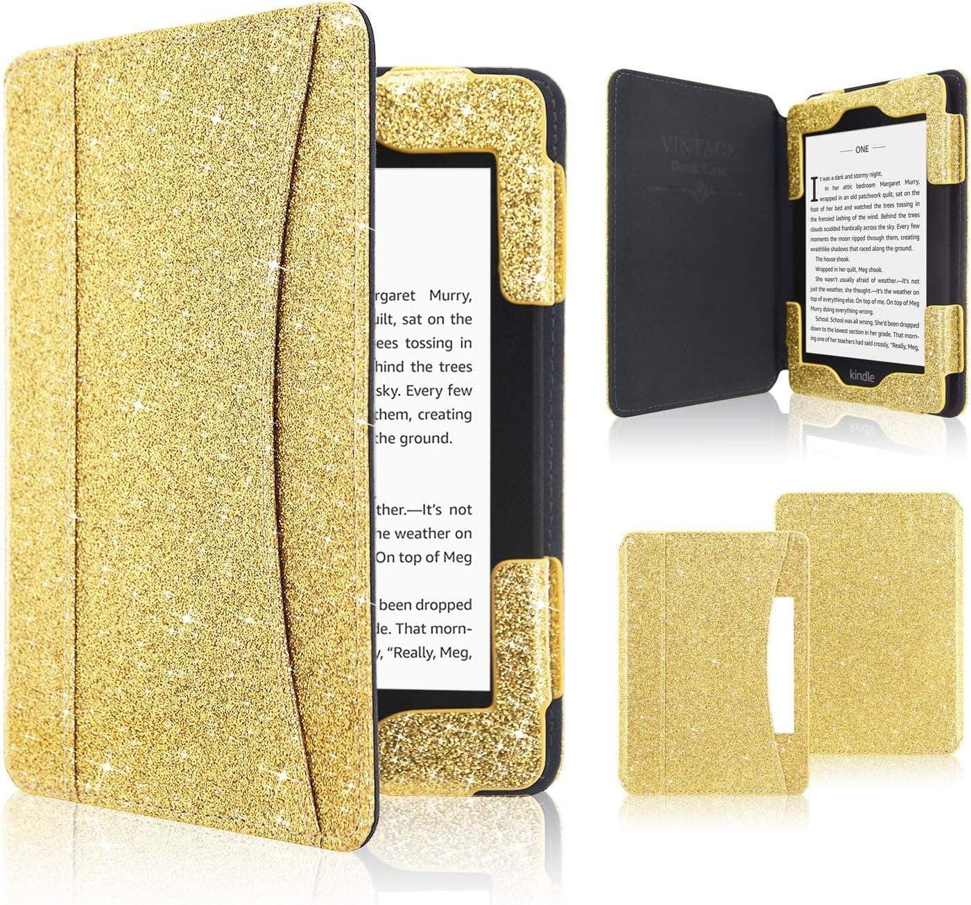 ACdream Case Fits All-New Kindle 10th Generation 2019 and 8th Gen 2016 ONLY (NOT FIT Kindle Paperwhite/Kindle Oasis), Folio Smart Leather Cover with Auto Wake Sleep & Front Pocket, Glitter Gold