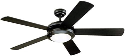 CIATA Lighting 52-inch Modern Black Ceiling Fan for Bedroom with Light Fixture in Frosted Glass with Reversible Matte Black/Marble Blades