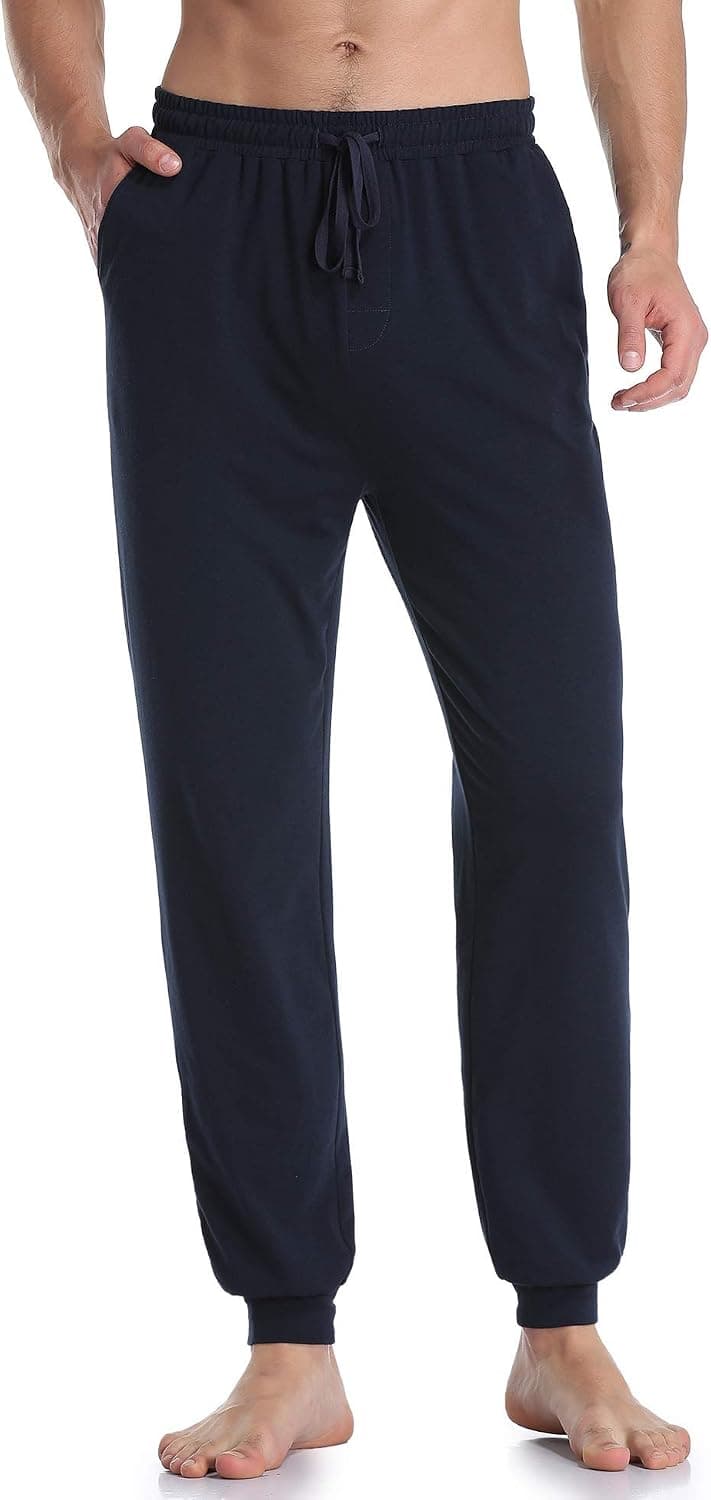 COLORFULLEAF Men's Cotton Pajama Pants Soft Mens Jogger Pants Long Lounge Pant with Pockets