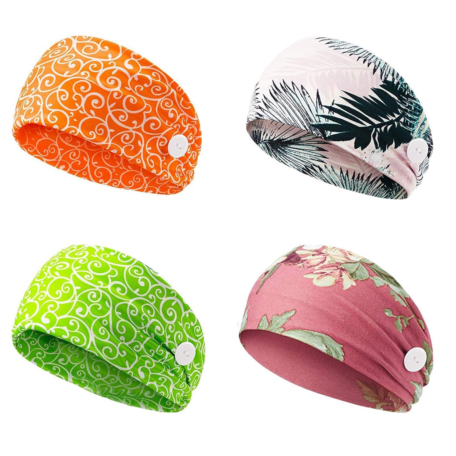 YONUF Headbands For Women Girls With Buttons Elastic Yoga Hair Bands Accessories non slip 4 Pcs