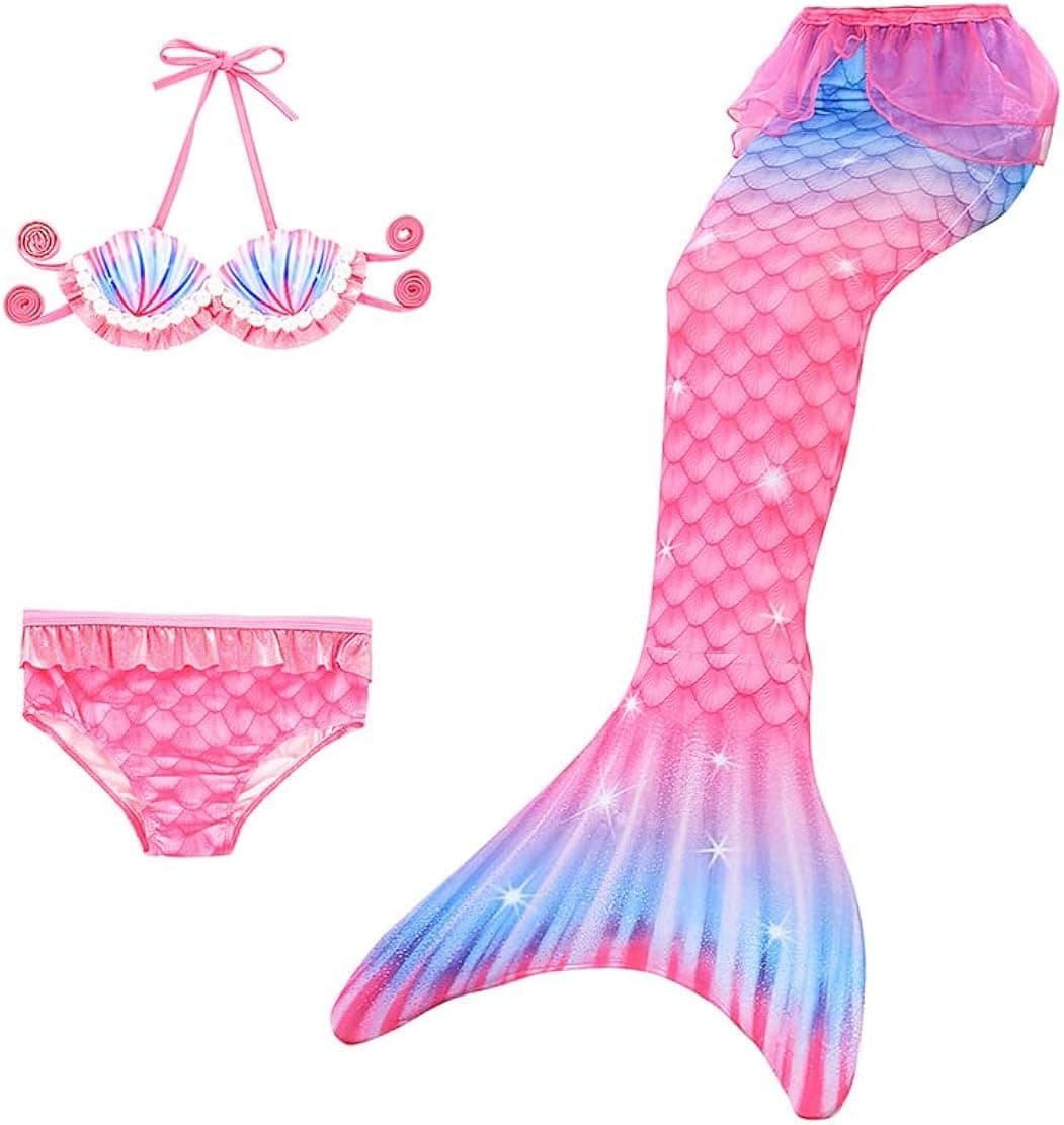Navoky Mermaid Tails Swimsuit with Monofin for Swimming Colorful Princess Bathing Swimwear with Fins for Girls and Kids (Hotpink, 9-10Years)