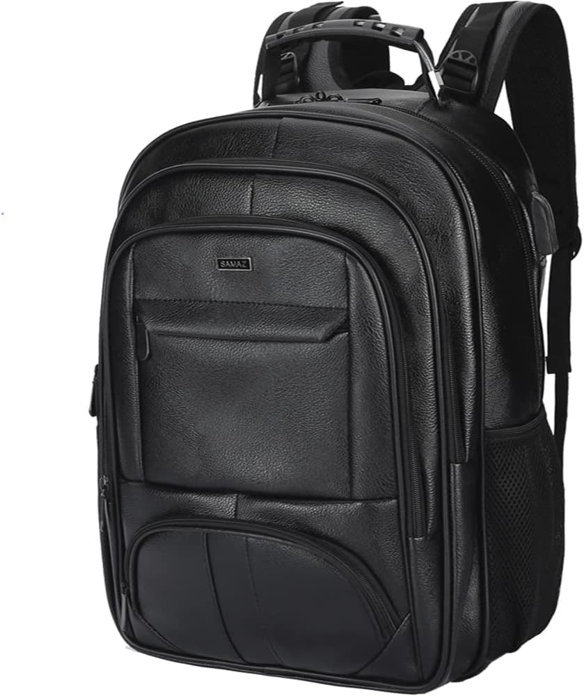 SAMAZ Laptop Backpack Waterproof Leather Backpacks with USB port fit 15.6" Laptops Travel Business Daypack Backpack