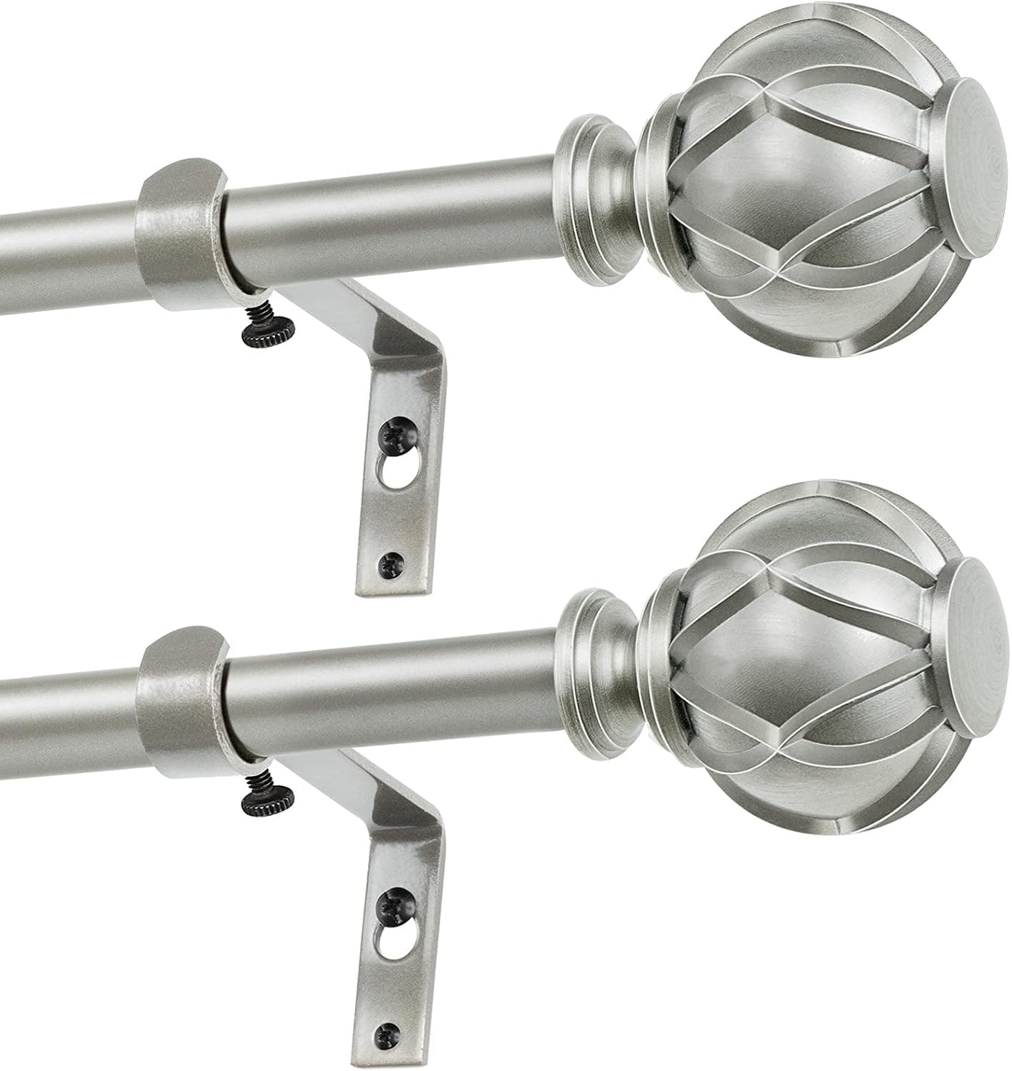 HOTOZON 3/4 Inch Curtain Rods 28 to 48 Inches(2.3-4ft), 2 Pack Antique Silver Window Rods for windows 16 to 44 Inches(1.3-3.7ft), Single Drapery Rod with Finials