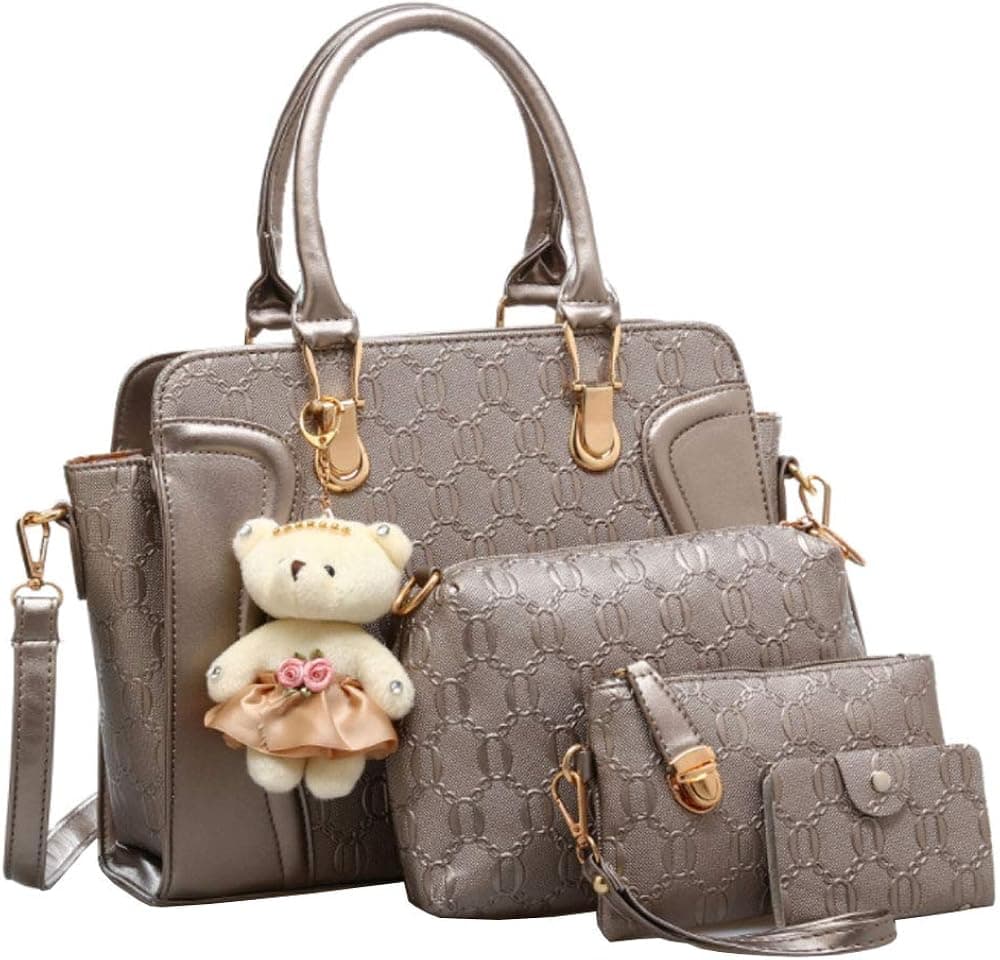 FiveloveTwo Women 4PCS Tote Satchel Shoulder Bag PU Top Handle Bag Clutch Card Holder