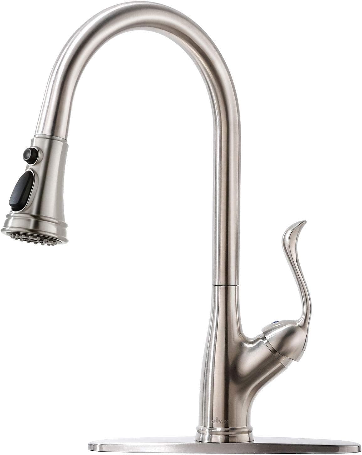 APPASO Single Handle Pull Down Kitchen Faucet with Sprayer, Stainless Steel Brushed Nickel High Arc Single Hole Pull Out Spray Head Kitchen Sink Faucet with Escutcheon