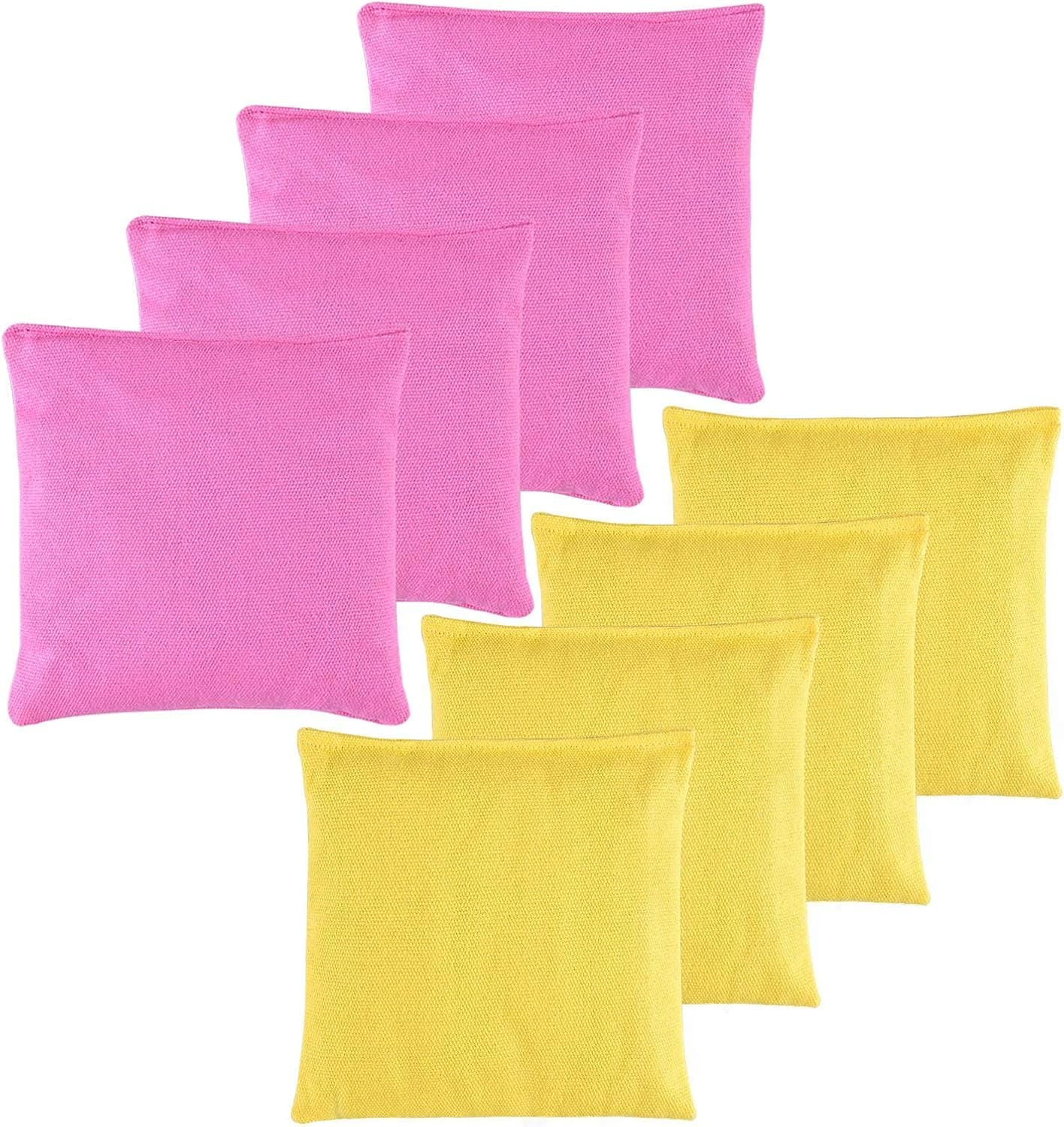 YAADUO Set of 8 Regulation Cornhole Bags, Duck Cloth Double Stiched - Standard Corn Hole Bean Bags for Tossing Game, Includes Tote Bags (Pink/Gold)