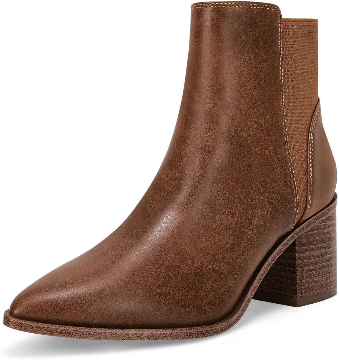 Coutgo Womens Pointed Toe Ankle Boots Elastic Chunky Block Stacked Mid Heel Slip On Chelsea Booties