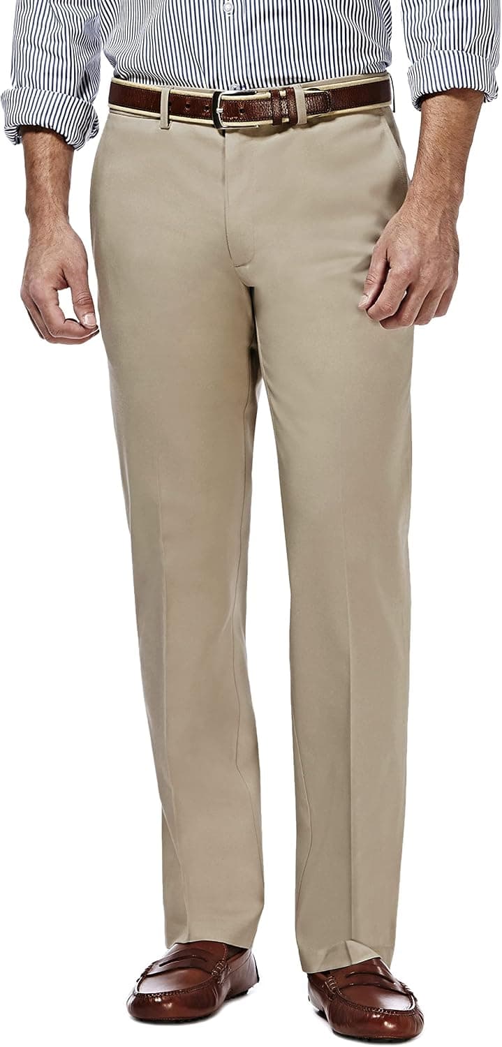 Haggar Men's Premium No-Iron Straight-Fit Invisible Flex Plain-Front Pant