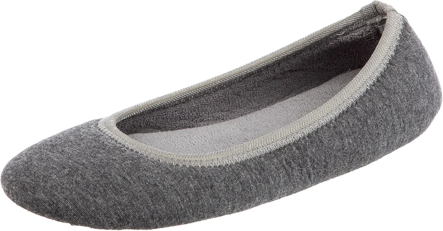 isotoner Women's Stretch Velour Victoria Ballerina House Slipper with all Around Memory Foam Comfort