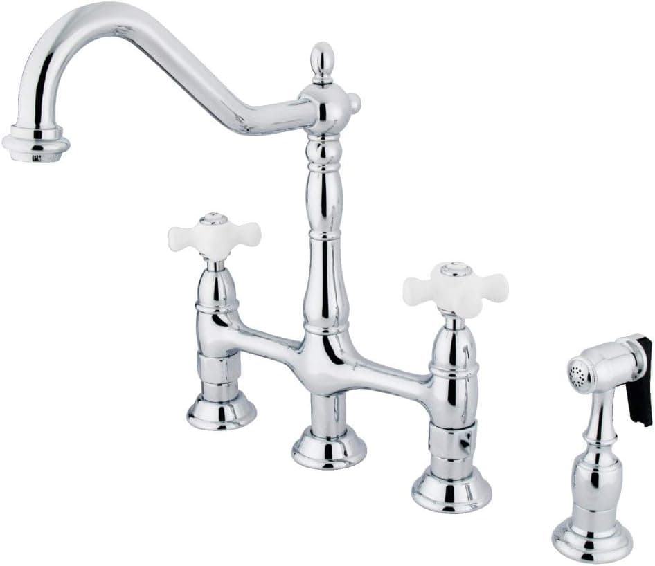 Elements of Design ES1271PXBS New Orleans 8" Center Kitchen Faucet with Side Sprayer, 8-3/4", Polished Chrome