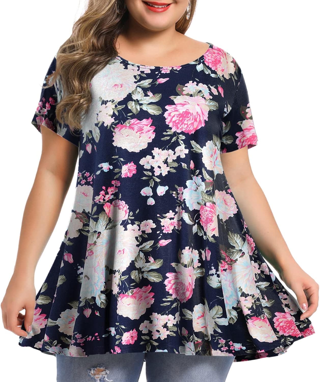BELAROI Women's Short Sleeve Tunic Tops Plus Size Summer T Shirt for Leggings Casual Flowy Blouse Loose Fit