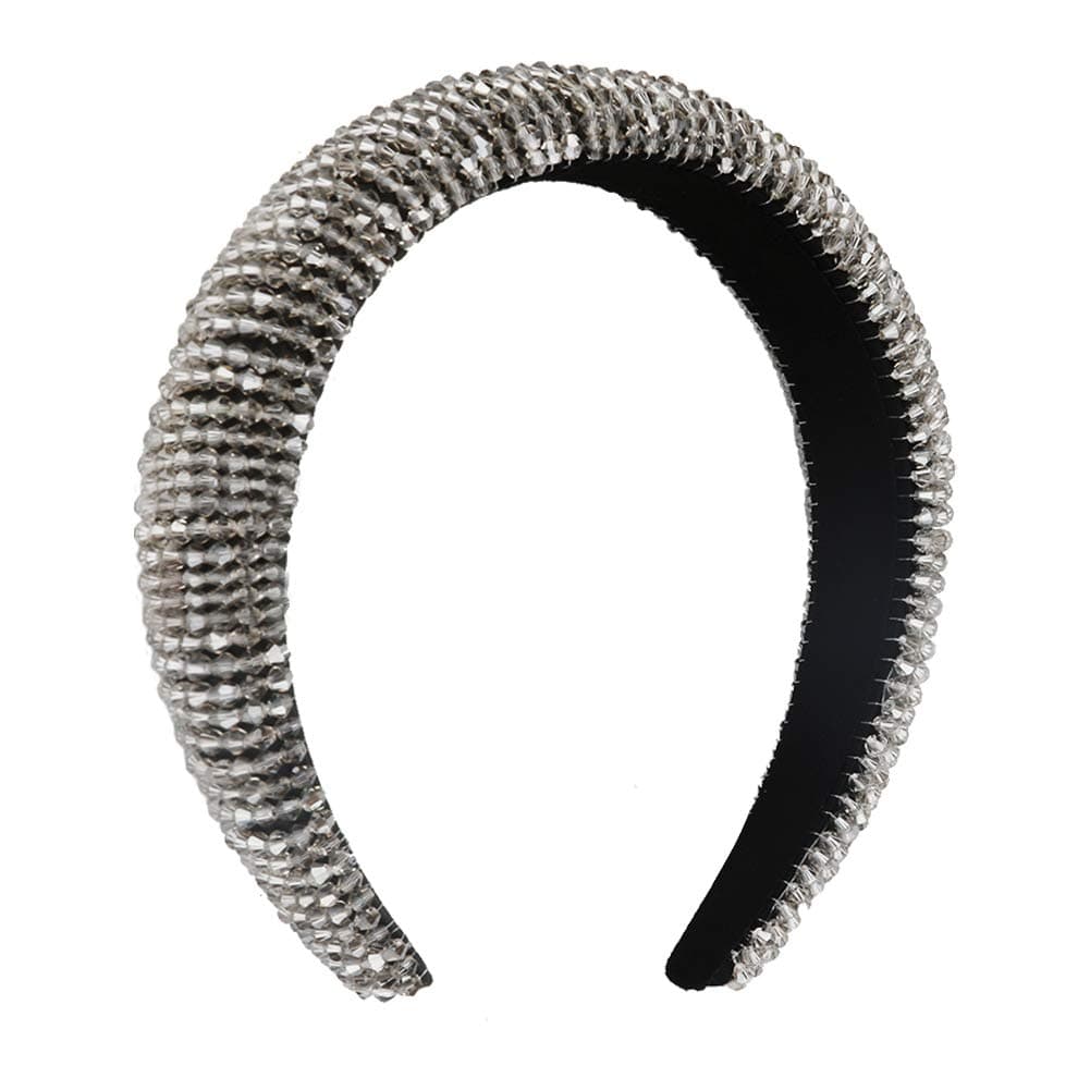 Wudaozi Grey Fashion Padded Rhinestone Headband Wide Bejewelled Hairband Sparkly Headband Hair Accessories Padded Headband Party Headwear Hair Hoops Hair Accessories for Womens Girls