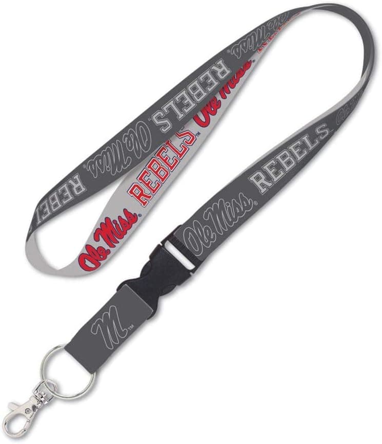 WinCraft NCAA University Missisippi Rebels Ole Miss Charcoal Lanyard with Detachable Buckle