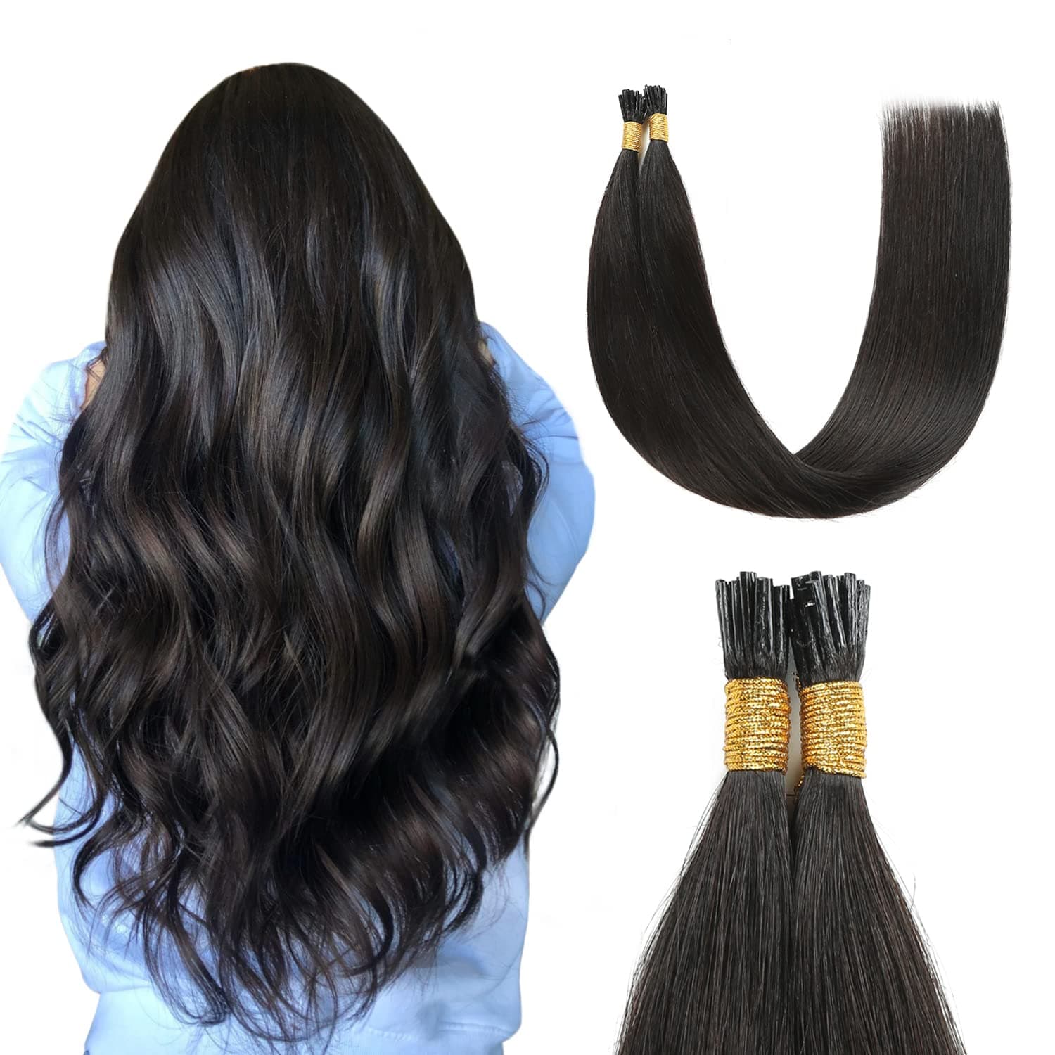 Sunya I Tip Hair Extensions Human Hair 22 Inch Natural Black Pre Bonded I Tip Hair Extensions Fusion Black I Tips Hair Extensions Real Human Hair #1B 50g 50 Strands/Pack