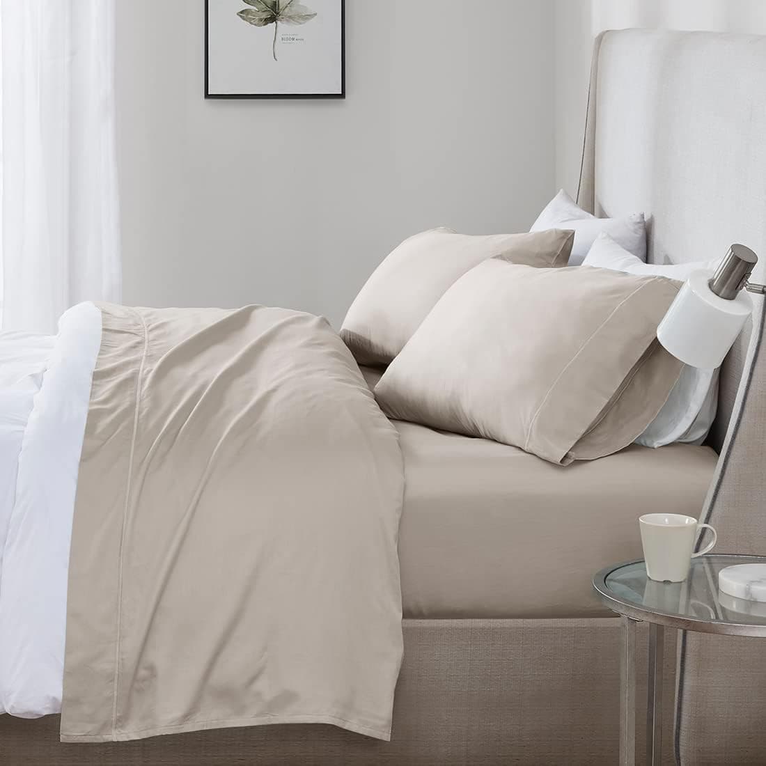 Hyde Lane 400 Thread Count 100% Cotton Queen Size Sheet Set, Organic Cotton Sateen Sheets with Deep Pockets Fits Mattress Up to 14" Deep, Ultra Soft Thick Hotel Luxury Bed Bedding – 4 Piece Paloma