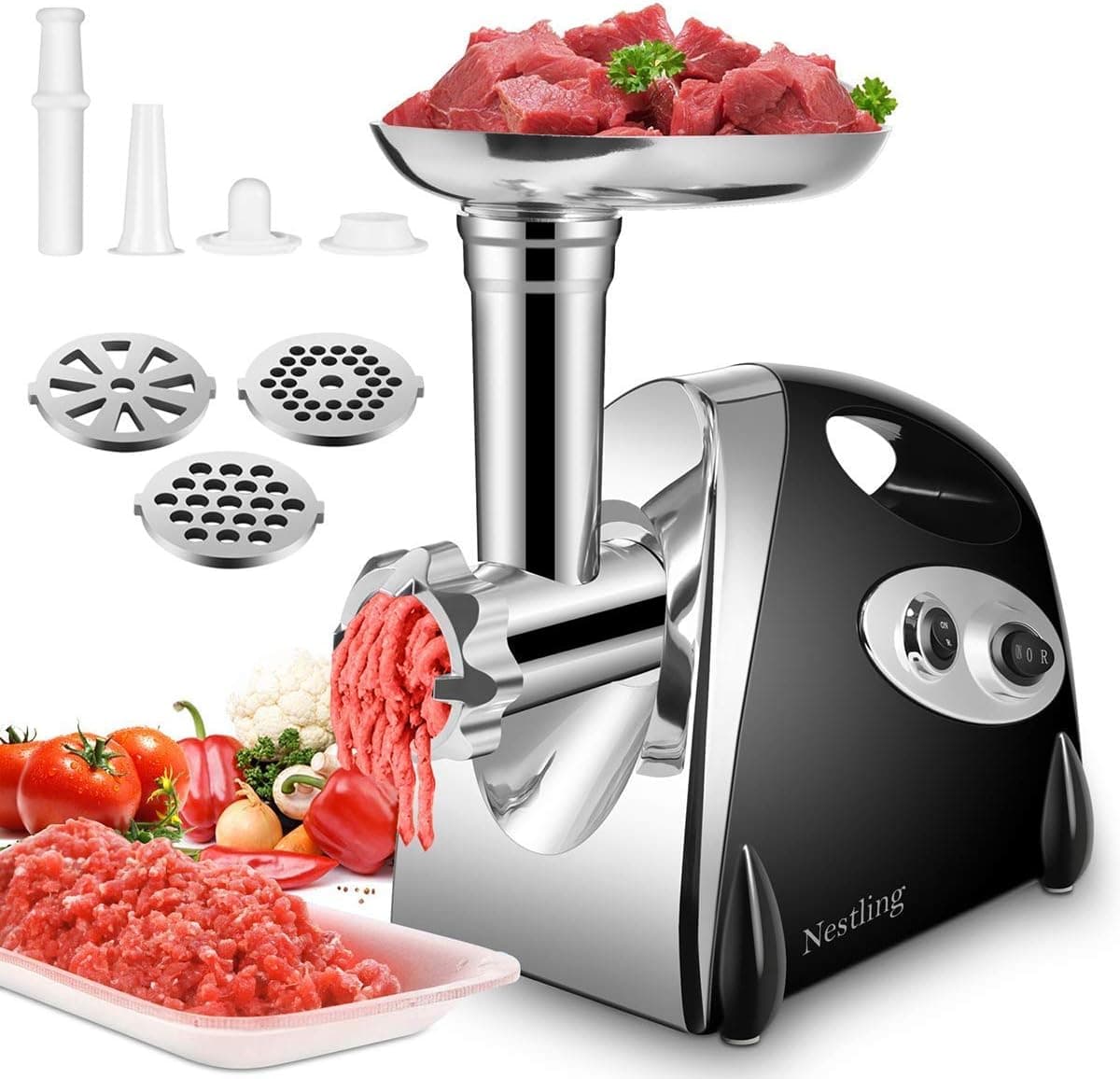 Electric Meat Grinder Stainless Steel and Duty Household Sausage Stuffer Food Processor Grinding Mincing Machine with Kubbe Attachement-Ksun 2800W Heavy Duty Mincer(Black) ETL Approved