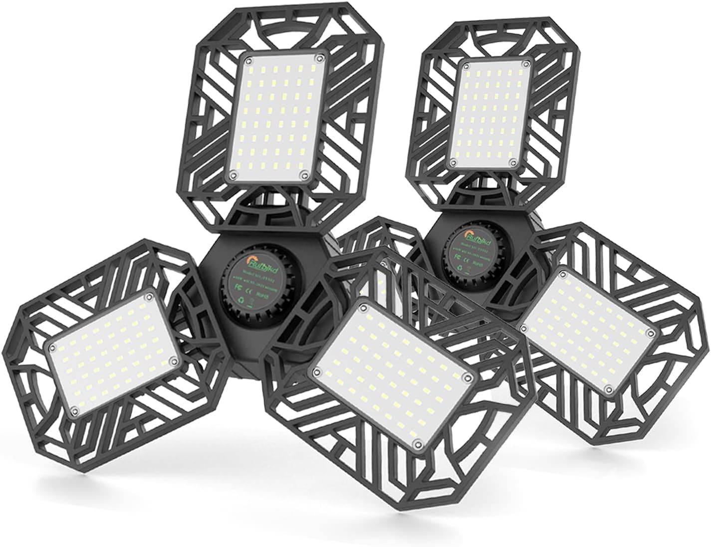 Rufbjkd LED Garage Lights 2 Pack, 60W 6500LM Super Bright Garage Lights, Deformable Led Garage Ceiling Lights with 3 Adjustable Led Panels, Screw-in LED Shop Lights for Garage, Attic, Basement