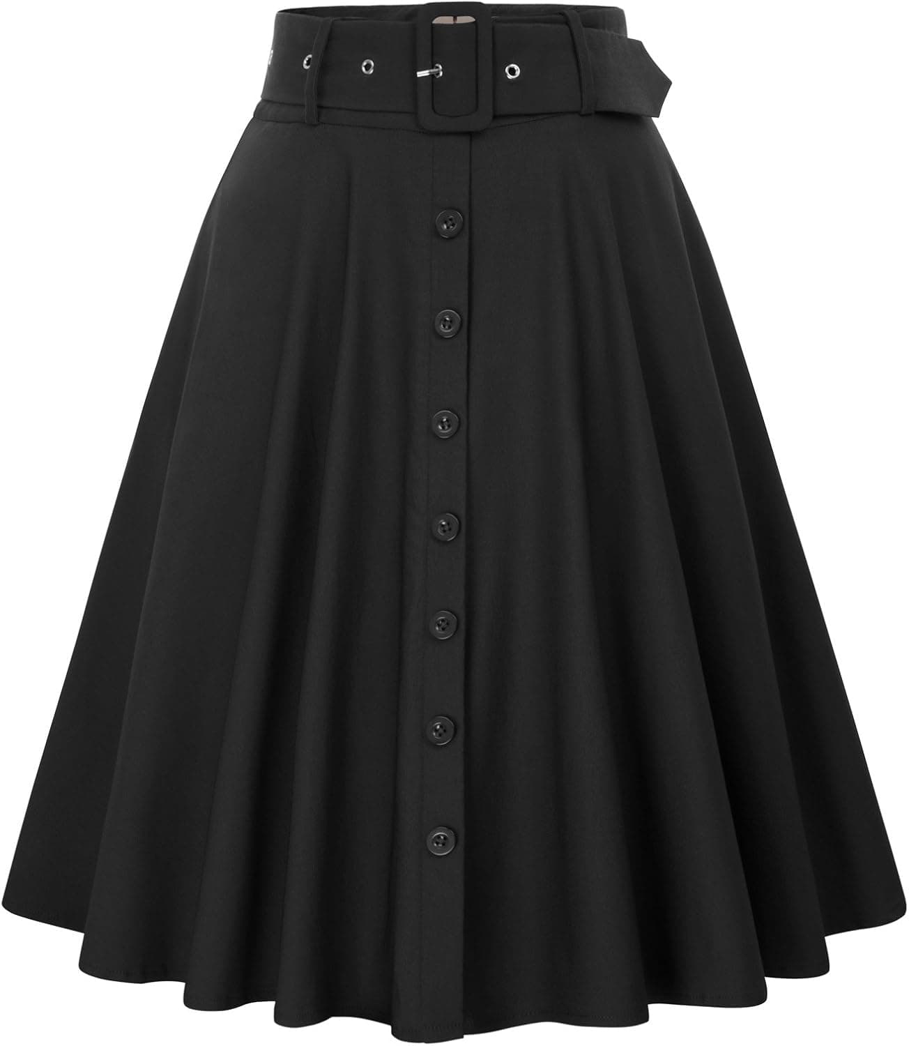 Belle Poque Women's Vintage Stretch High Waist A-Line Flared Midi Skirts with Pockets & Belts