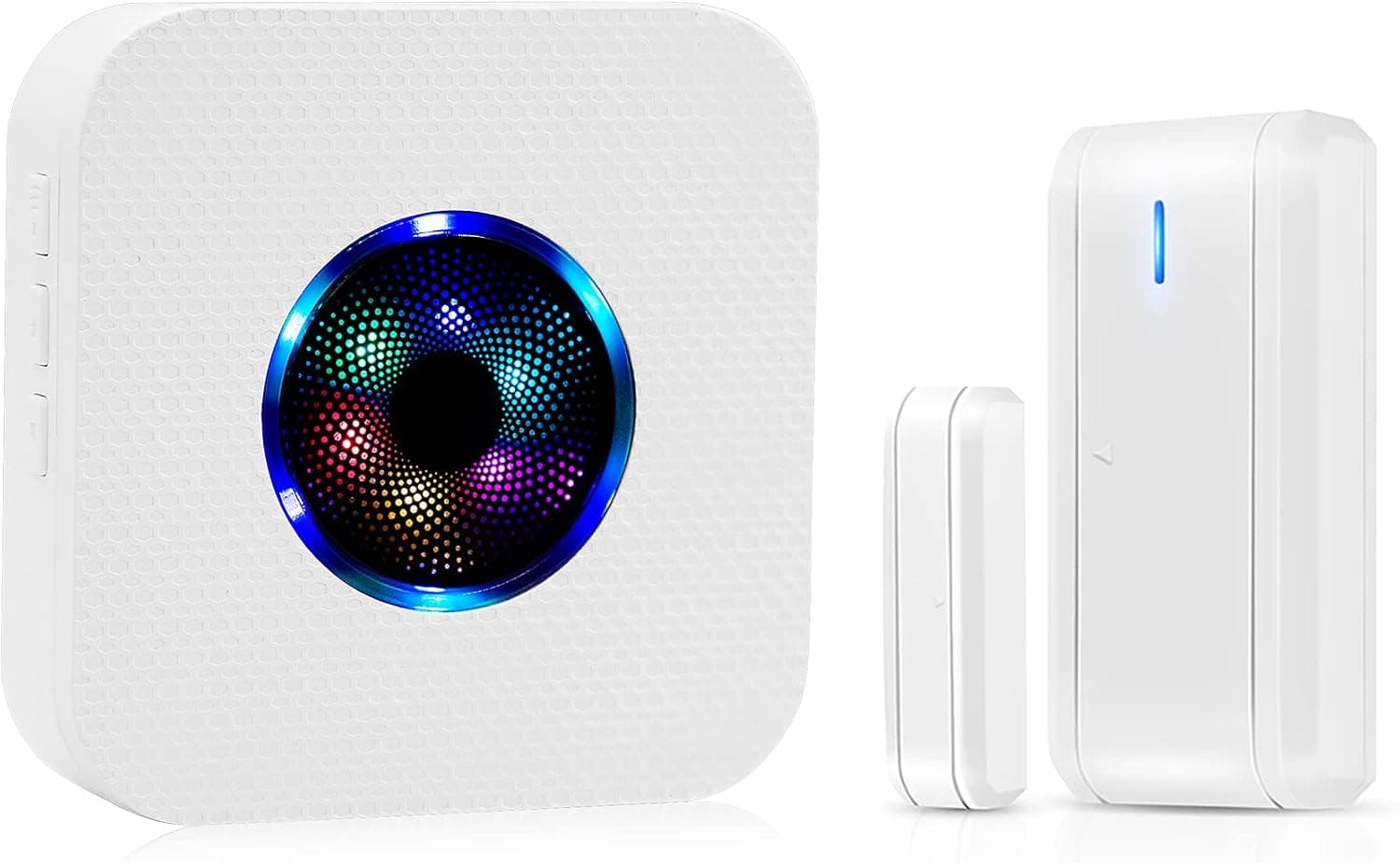 Door Chimes HUWOO Wireless Door Open Sensor for Business Home Office When Entering Door Open Alert with 1000Ft Range 55 Ringtone 5 Volume Level Adjustable 7 colour flash(1 Receiver & 1 Sensor)