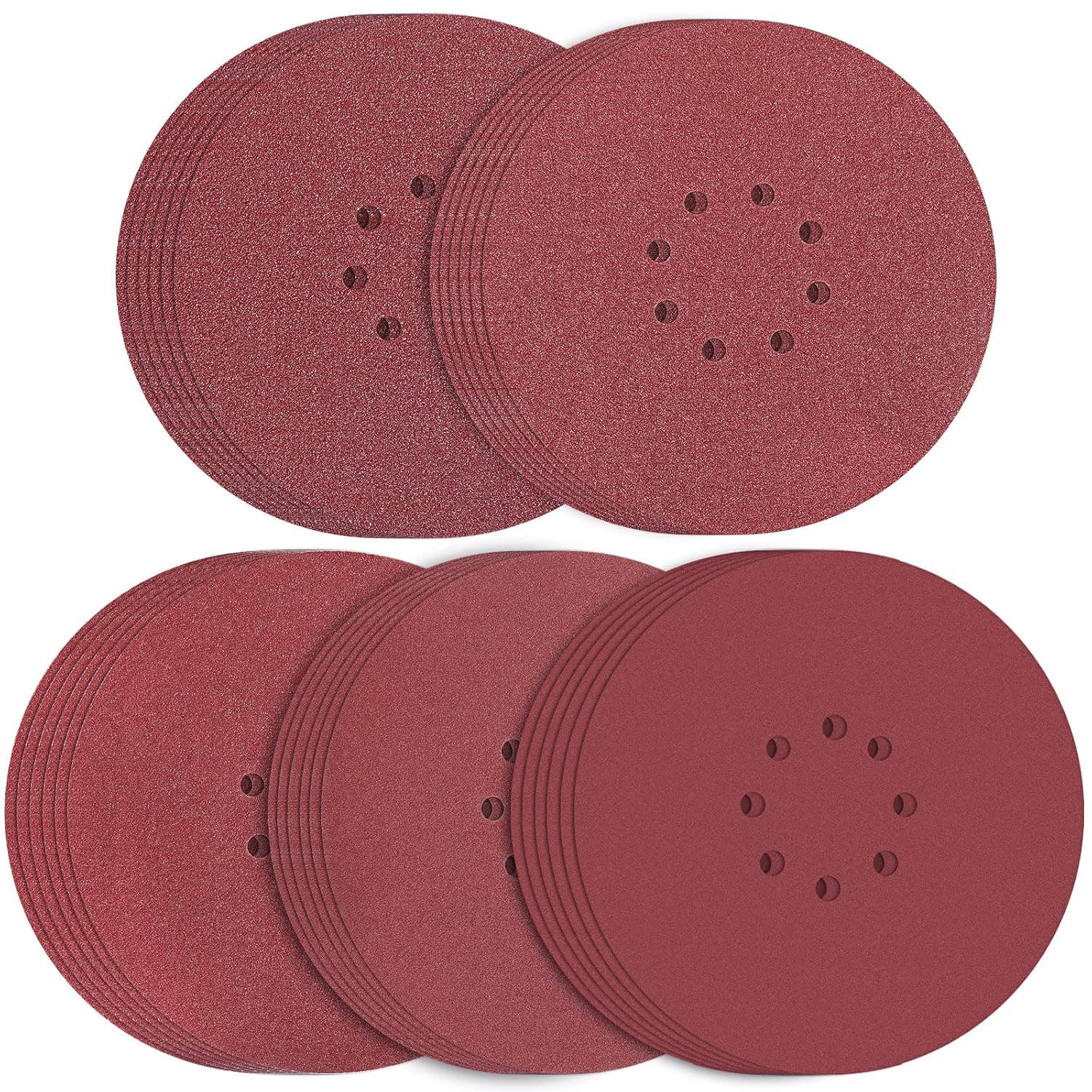 30-Pack 9-Inch 8-Hole Hook and Loop Drywall Sander Sandpaper for Wen Drywall Sander Models 6369, 6362, or 6377, 6 for Each 40 60 80 120 240 Assorted Grits Thicker Aluminum Oxide Sanding Discs