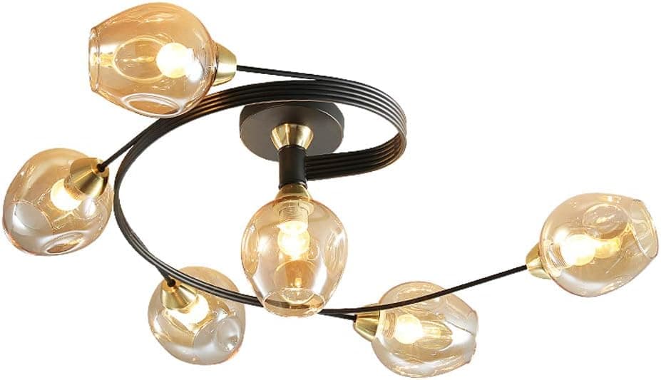 Dellemade Modern Chandelier, XD00959 Flush Mount Ceiling Light with Glass Shade, 6-Lights