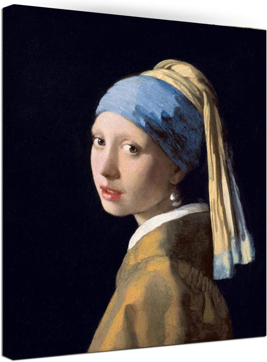Canvas Wall Art Girl with A Pearl Earring by Johannes Vermeer Painting Print Poster Pictures Classic Canvas Artwork Framed for Living Room Bedroom Home Office Decor