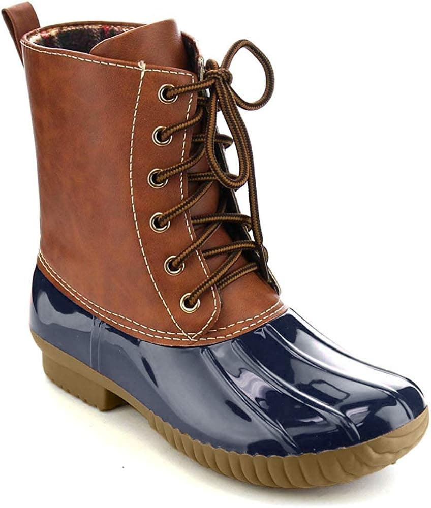 AXNY Women's Lace Up Two Tone Combat Style Calf Rain Boots