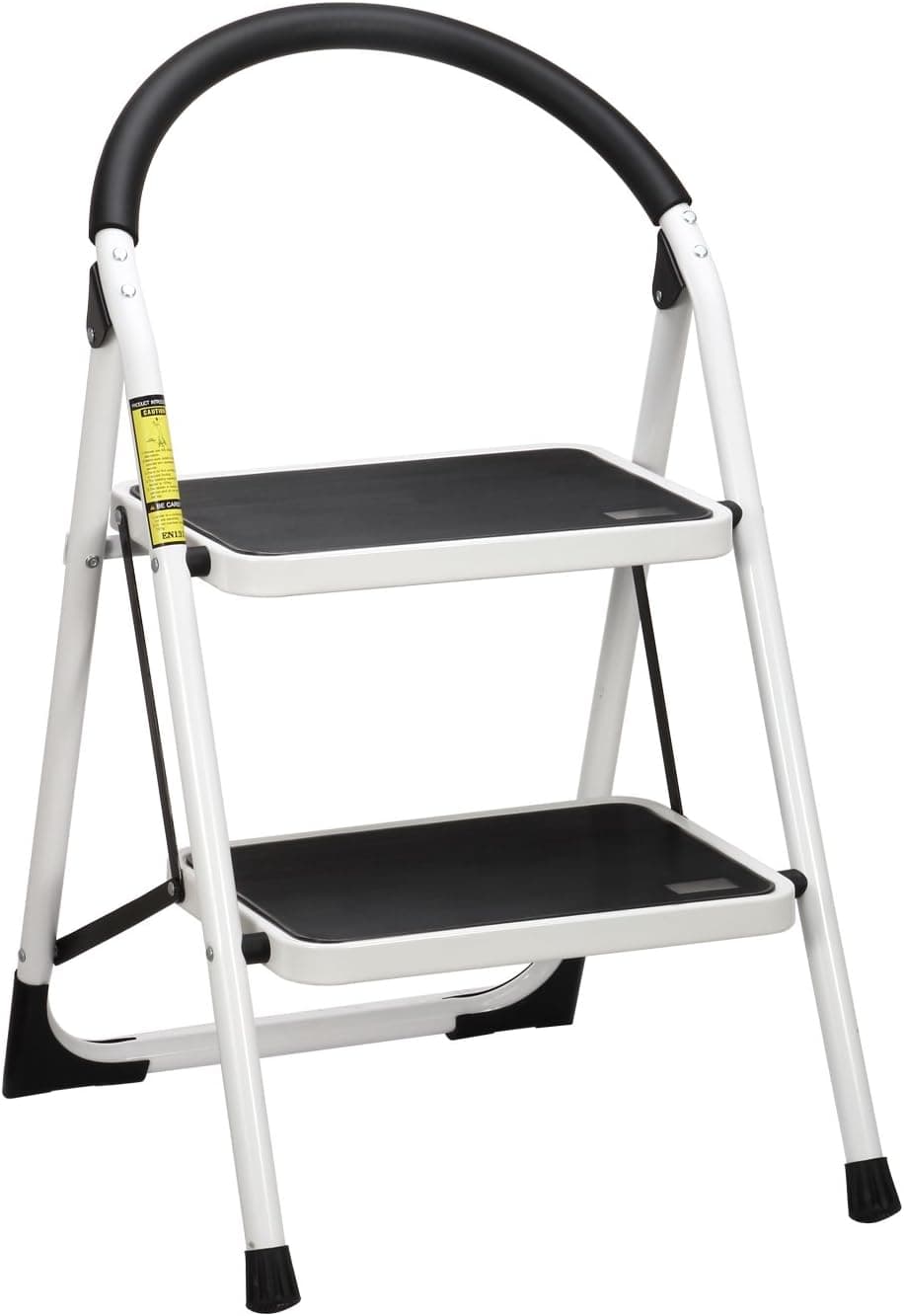 Ollieroo Step Stool Steel Support Ladder with Cushion Grip Handle, Non Skid Rubber Platform One Step 330-Pound Capacity (White)