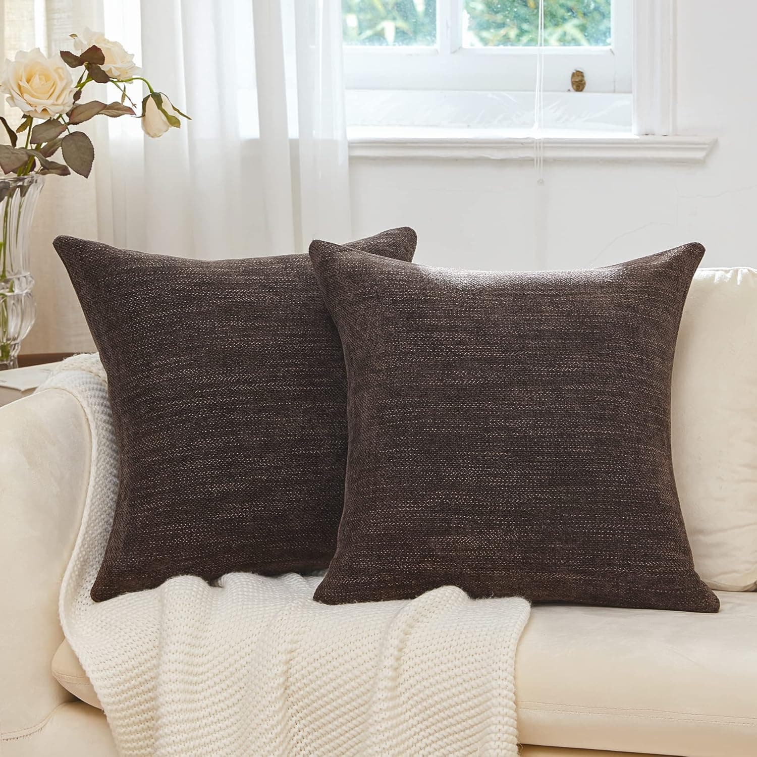 Anickal Small Pillow Covers 16x16 Inch Set of 2 Dark Brown Decorative Throw Pillow Covers Square Accent Cushion Case for Couch Sofa Living Room Farmhouse Home Decoration