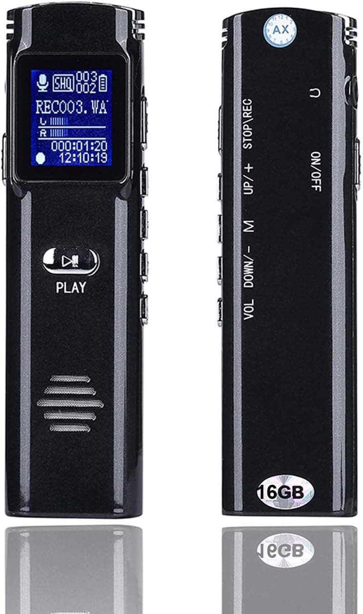 eAnjoy 16G Zinc Alloy 1536 Kbps Digital Voice Recorder with Intelligent Noise Reduction; Crystal Clear Audio Recorder/Mini Voice Recorder with VOA, Password Protection, and Timed Recording