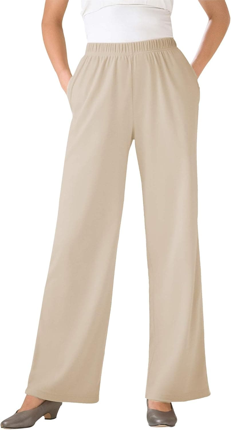 Woman Within Women's Plus Size Tall 7-Day Knit Wide Leg Pant - 2X, Natural Khaki Beige