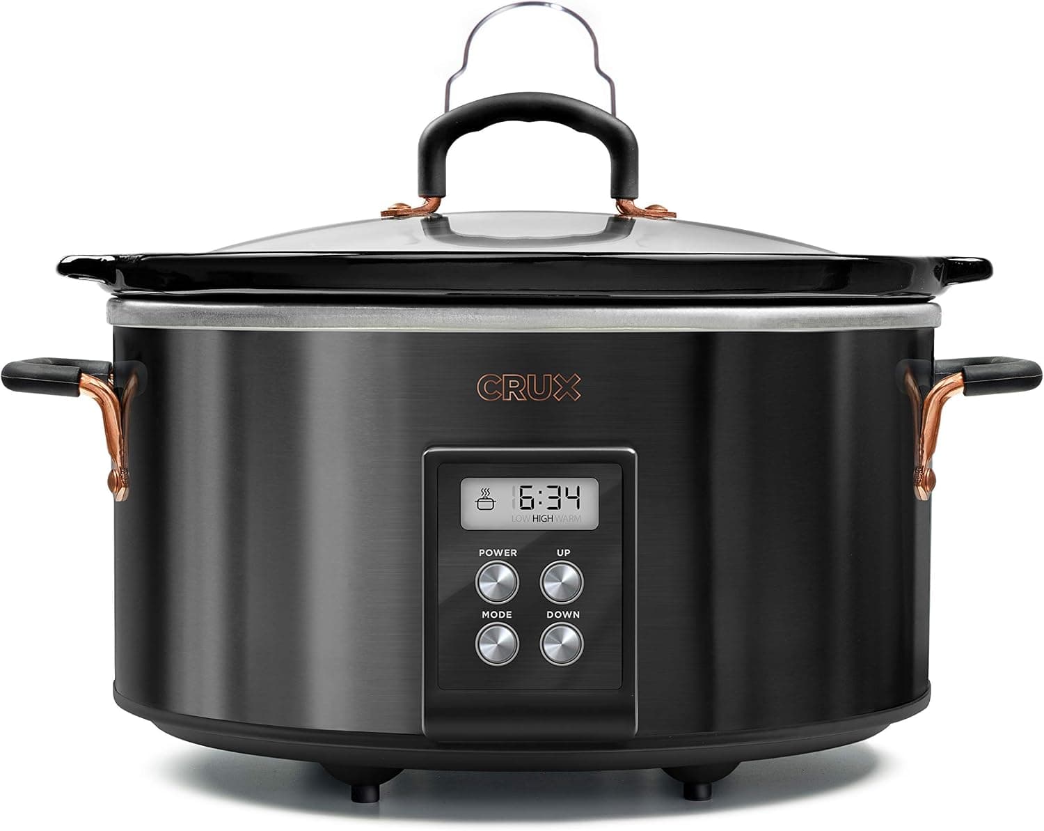 CRUX 6-Quart Programmable Digital Slow Cooker with 20 Hour Digital Countdown Timer, Black (Renewed)