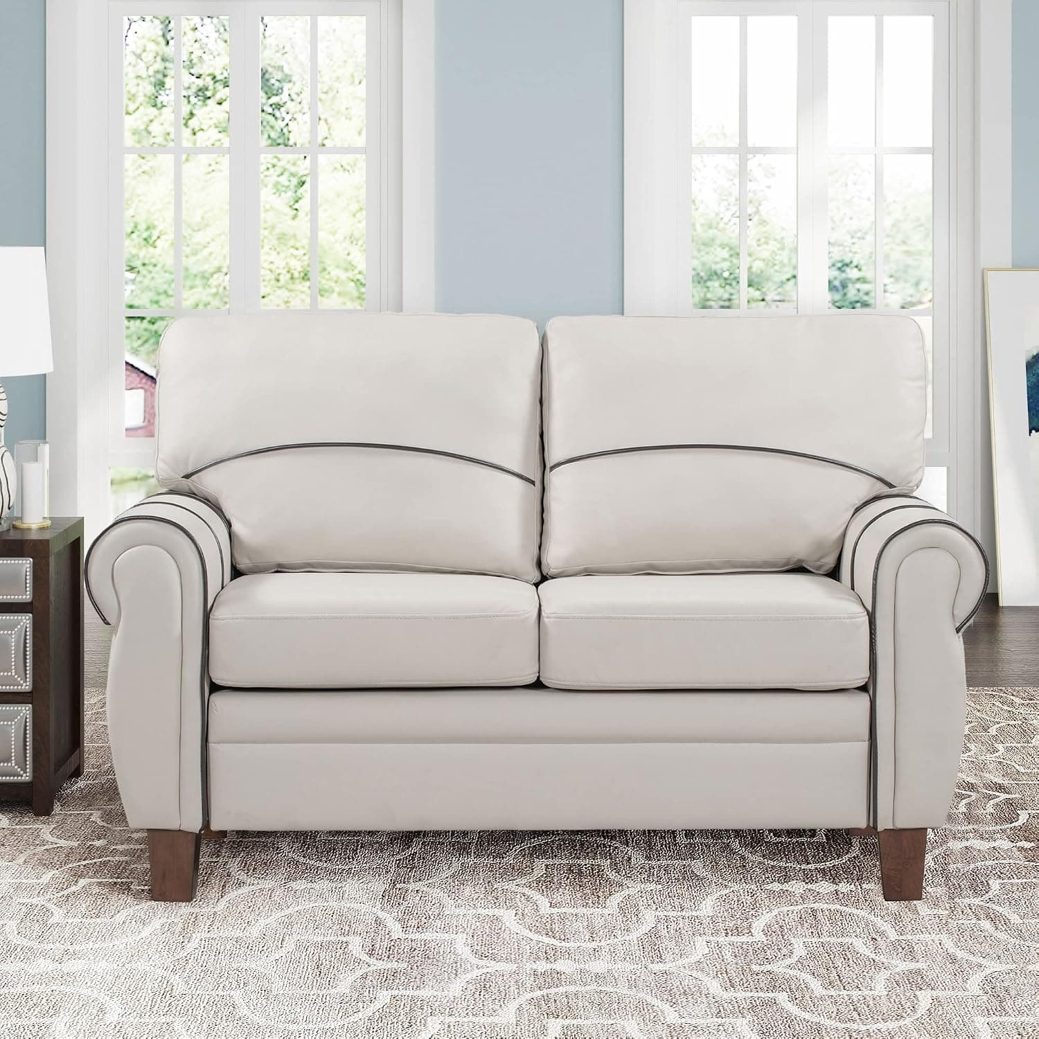 Rhomtree PU Leather Sofa Couch Mid Century Upholstered Loveseat Lounger Living Room Couch (57 inch, Light Grey)