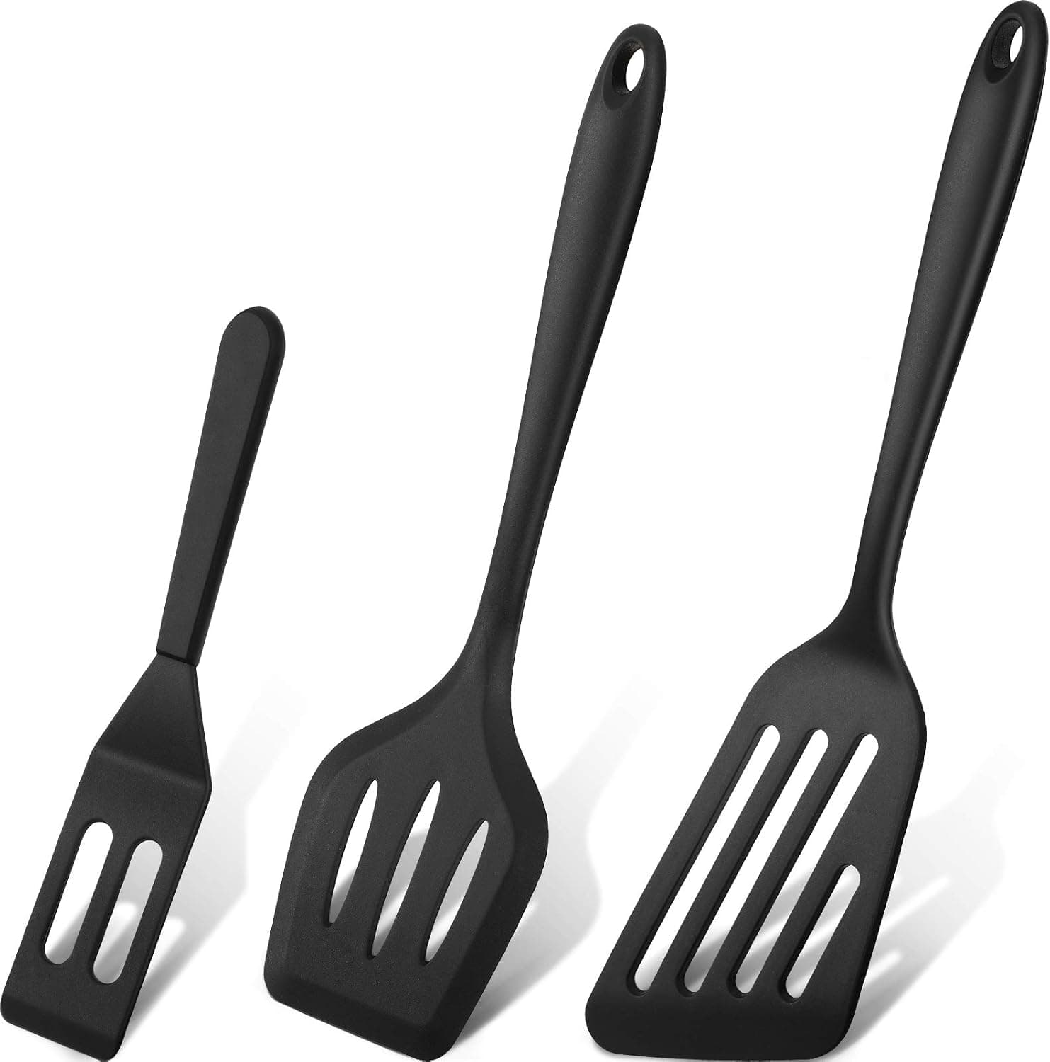 3 Pieces Silicone Spatula Set Slotted Non-Stick Spatula Cooking Heat Resistant Spatula Kitchen Silicone Turners Tools for Cooking Flipping Eggs Burgers (Black)