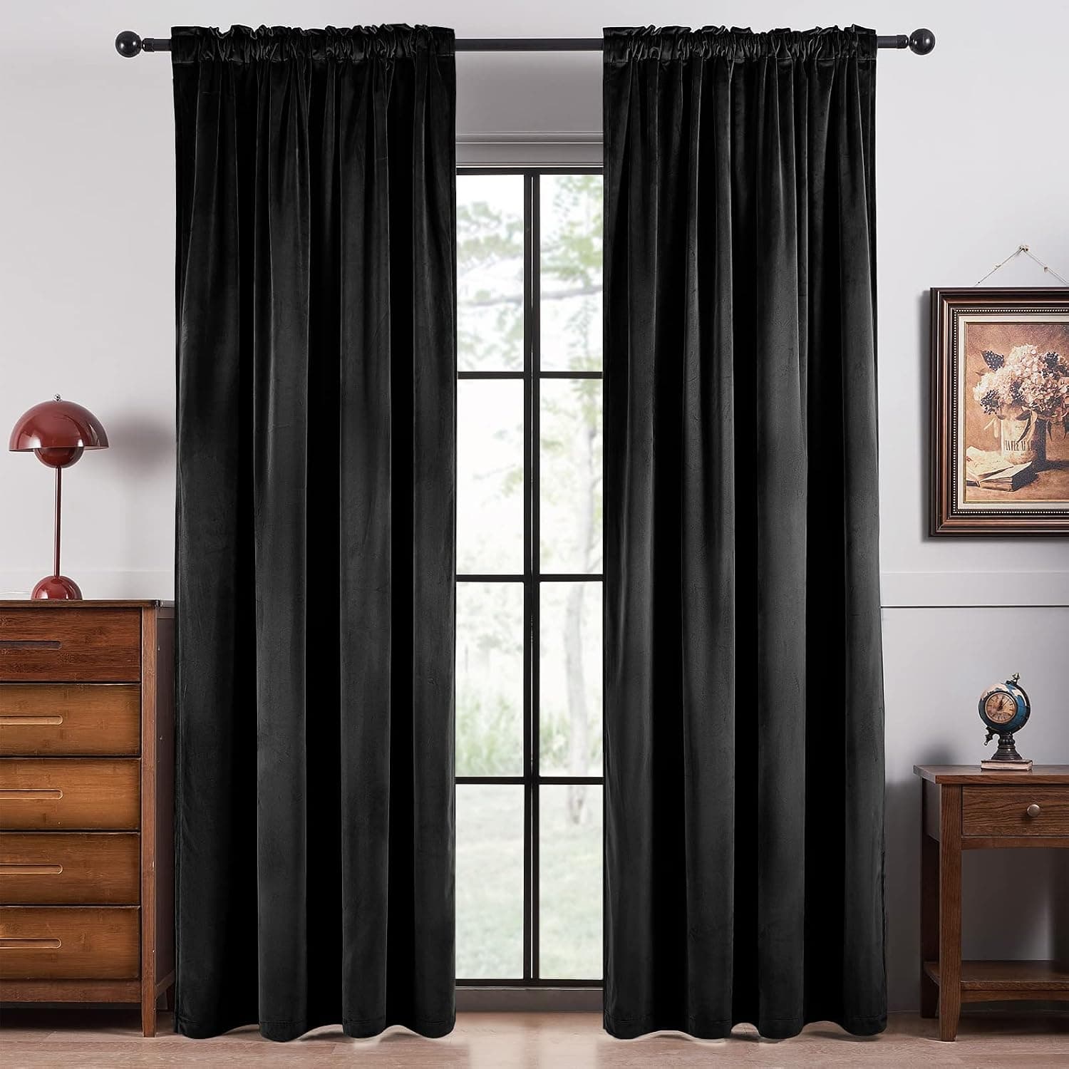 Topfinel Room Darkening Velvet Drapes Thermal Insulated Black Curtain 84 Inch Long 2 Panels Burg for Living Room, Rod Pocket Back Tab Window Panels for Bedroom, 52 x 84, 2 Panels