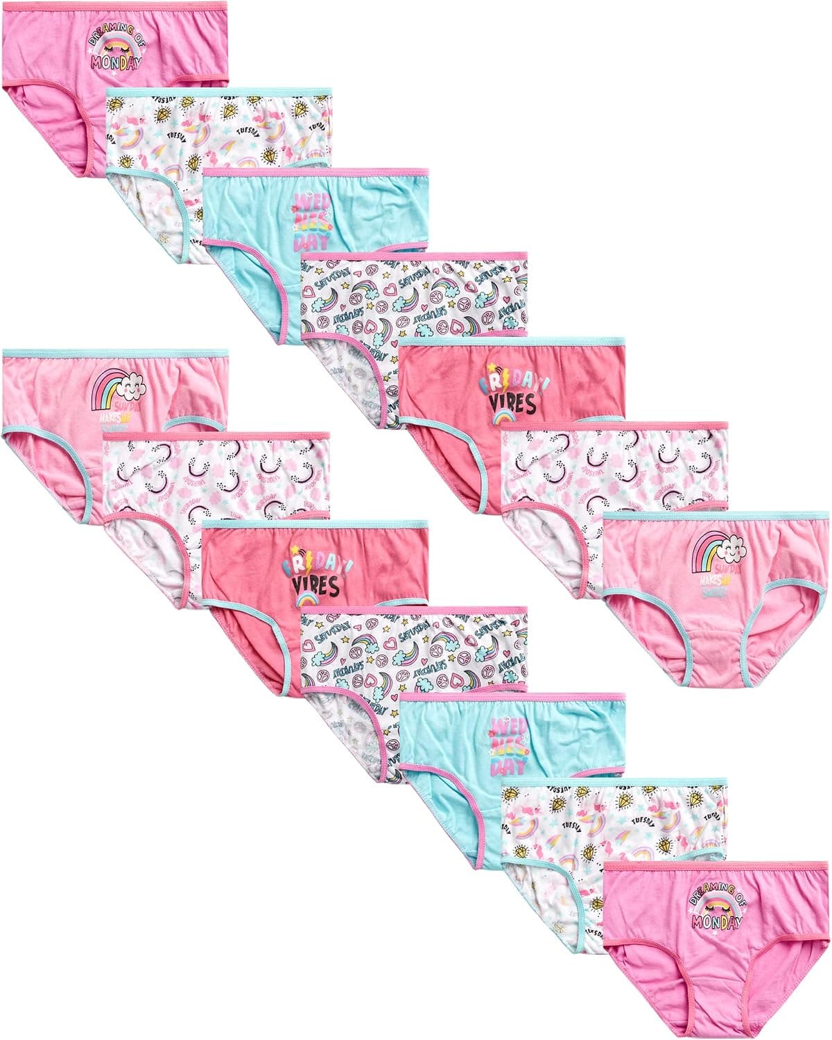 Rene Rofe Toddler Girls' Amber Underwear – 14 Pack 100% Cotton Briefs Training Pants (2T-4T)