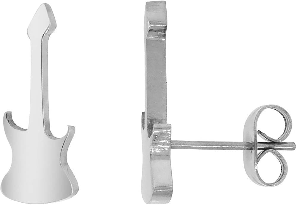 Small Stainless Steel Electric Guitar Stud Earrings 1-10 Pack 5/8 inch
