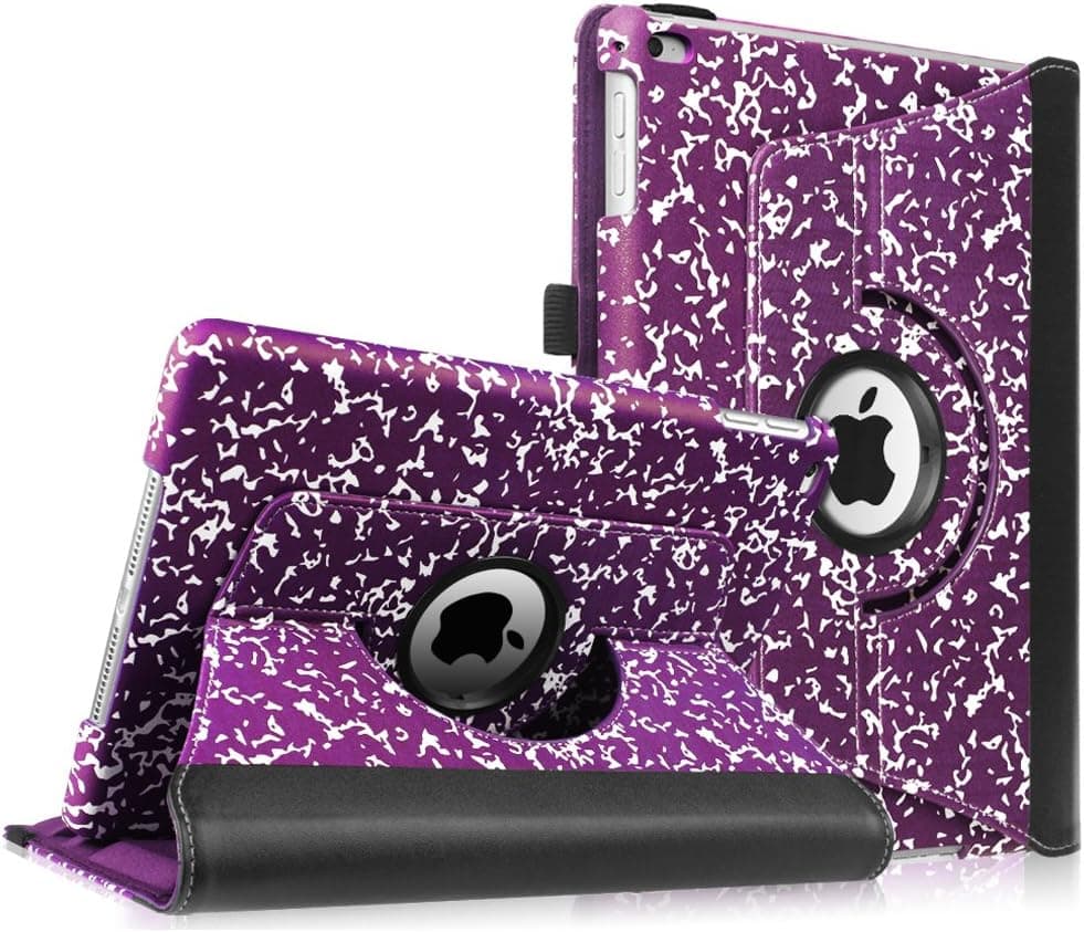 Fintie iPad Air 2 Case - 360 Degree Rotating Stand Case with Smart Cover Auto Sleep/Wake Feature for Apple iPad Air 2 (iPad 6) 2014 Model, Composition Book Purple