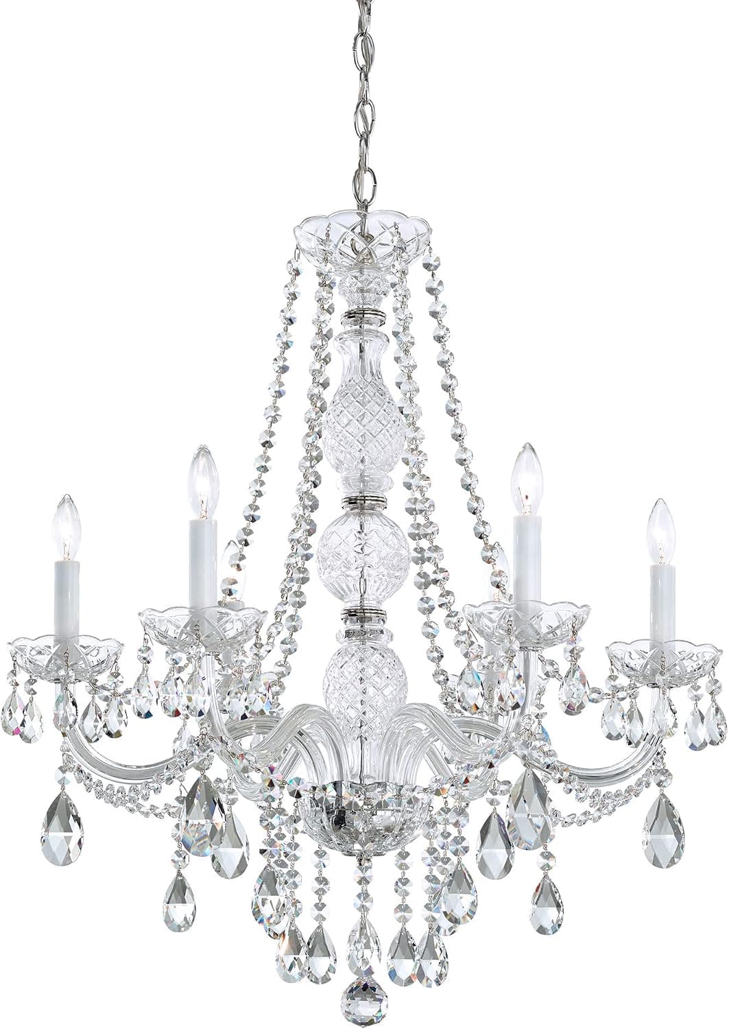Arlington 6 Light 24in x 28in Chandelier in Silver with Clear Heritage Machine Cut Crystal