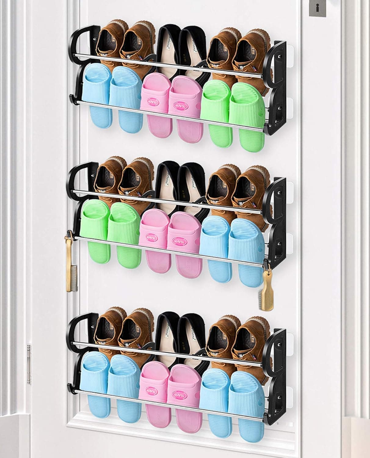 ROMIOR Hanging Shoe Organizer, 3 Pack Shoe Rack Organizer Over The Door or On The Wall Hanging Shoe Rack with Hooks for Closet, Entryway,Kitchen (3 PACK LARGE)