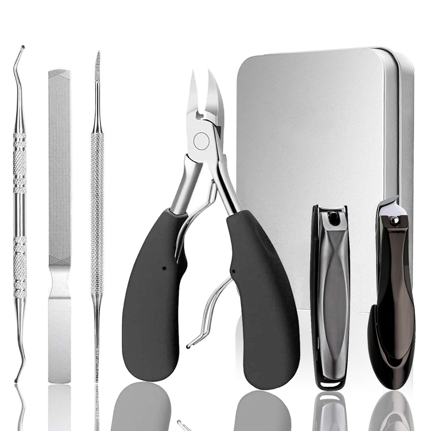 Toenail Clippers, Upgraded Toe Nail Clippers for Men, Professional Fingernail Clippers Set, Toe Nail Clippers Adult Thick Nails(Black)