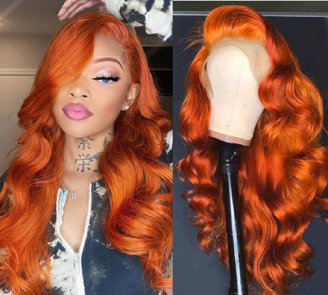 Eteenana Ginger Lace Front Wigs Human Hair 13x4 Body Wave Lace Front Wigs for Women Orange Ginger Color 150% Density(18Inch)