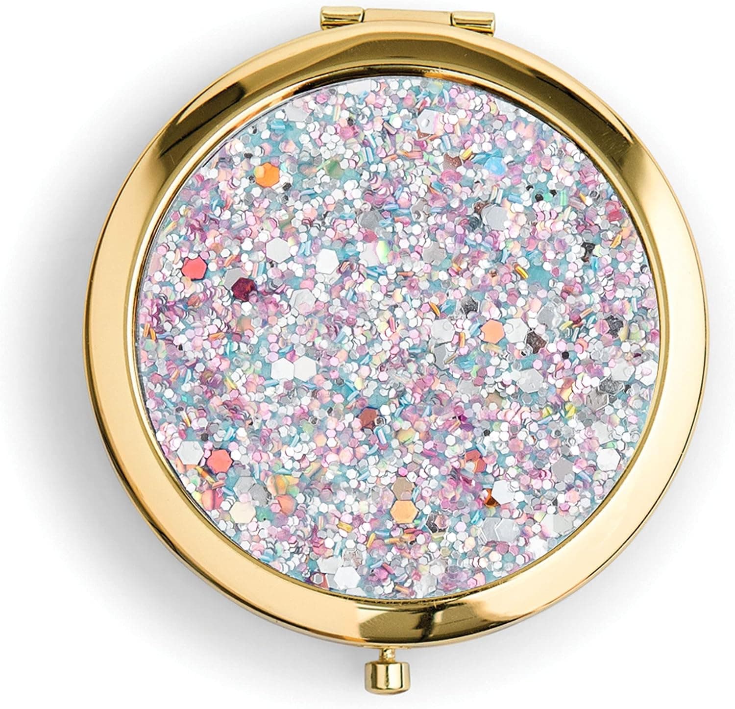 WEDDINGSTAR Custom Engraved Personalized Compact Mirror, Gold - Silver Rainbow Glitter