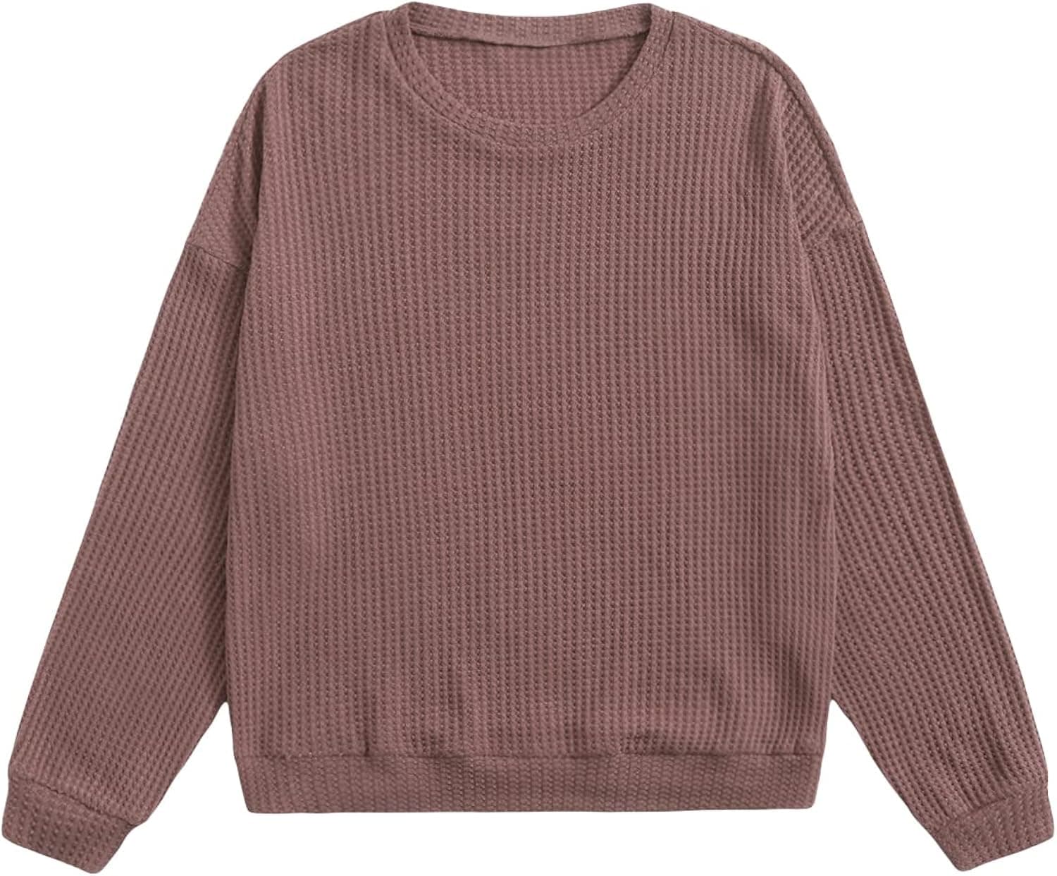 Milumia Women's Waffle Knit Drop Shoulder Crewneck Long Sleeve Sweatshirt Pullover Tops