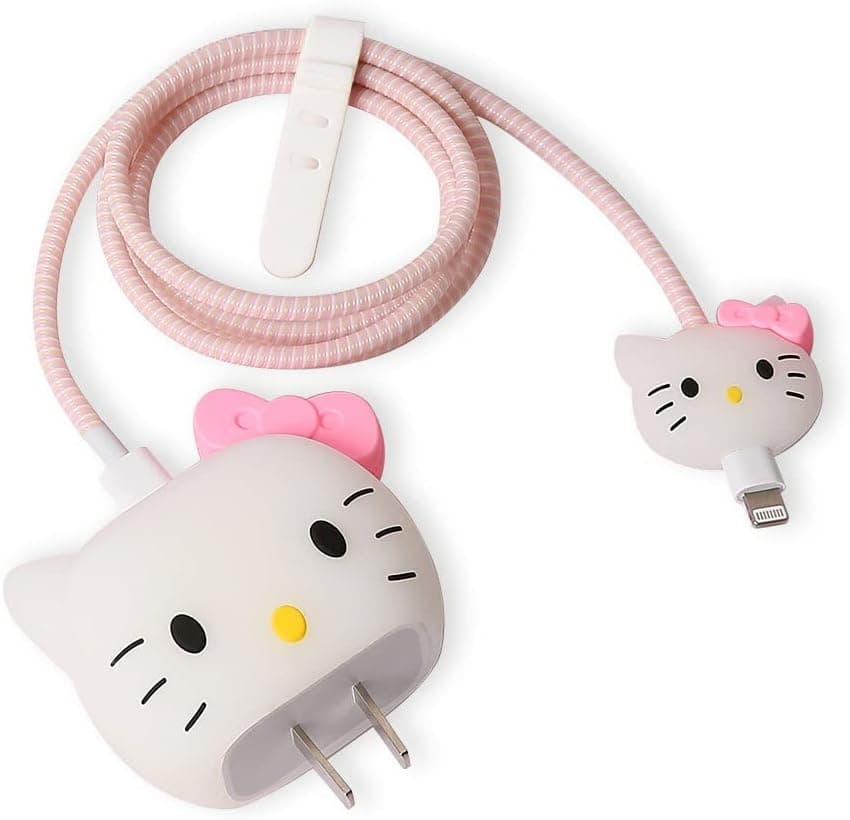 3D Cute Cartoon Series Fast Charger Protector for iPhone 18W 20W iPhone 14 13 12 11 Pro Max Fast Charging Cable Charger Head Protective Cover Cable Accessory Data Cable Protective Sleeve, No.01(4in1)