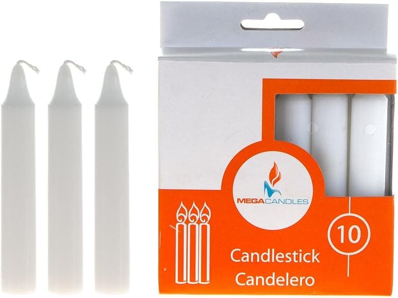Mega Candles 10 pcs White Unscented 4 Inch Taper Candles, Household General Usage, Emergency & More