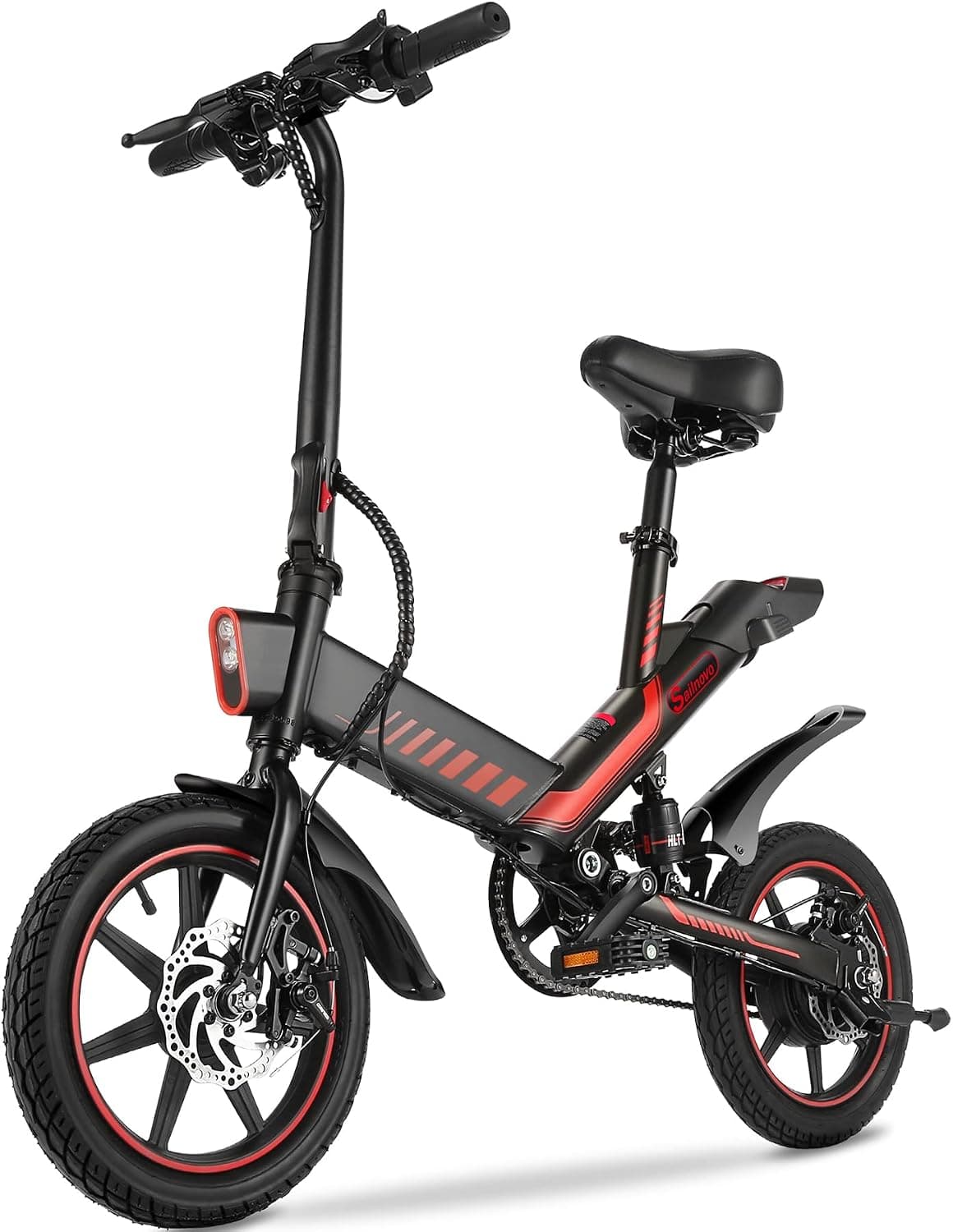 Sailnovo Electric Bike, Electric Bicycle with 18.5mph Electric Bikes for Adults Teens E Bike with Pedals, 14" Waterproof Folding Mini Bikes with Dual Disc Brakes