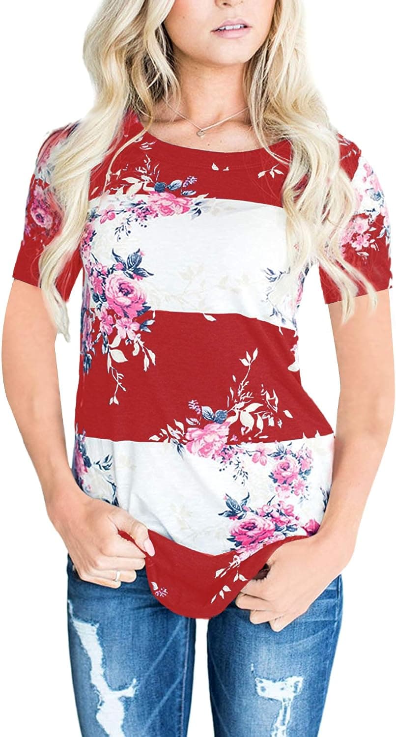 CEASIKERY Women's Blouse Floral Print T-Shirt Comfy Casual Tops for Women